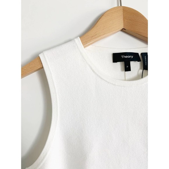 Theory Pleated Peplum Sleeveless Sweater, Eggshell - Picture 7 of 11